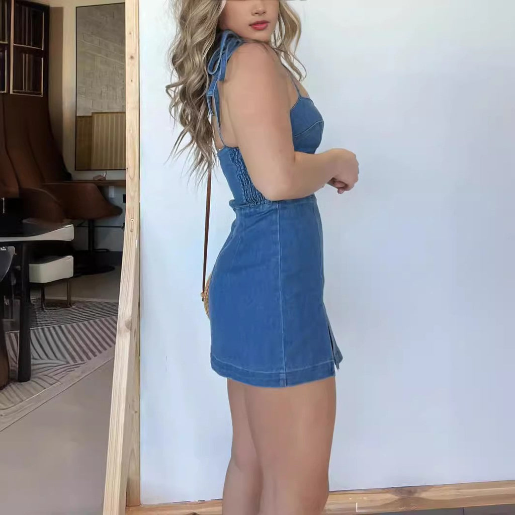 Slit Sling Denim Dress