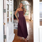 Women's Tube Top Cinched Waist A Swing Sexy Backless Dress Women Spring Summer Sexy Maxi Dress