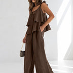 Lace-Up Backless Top & Wide-Leg Pants Set