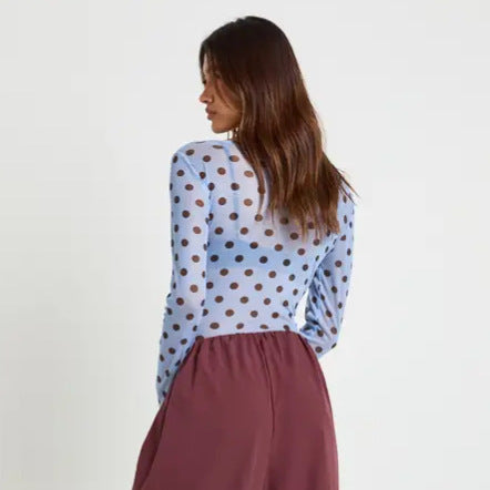 Simple Dot Mesh See through Niche Slim Fit Long Sleeve