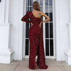 Women's Off-Shoulder Sequin Long-Sleeve Evening Dress