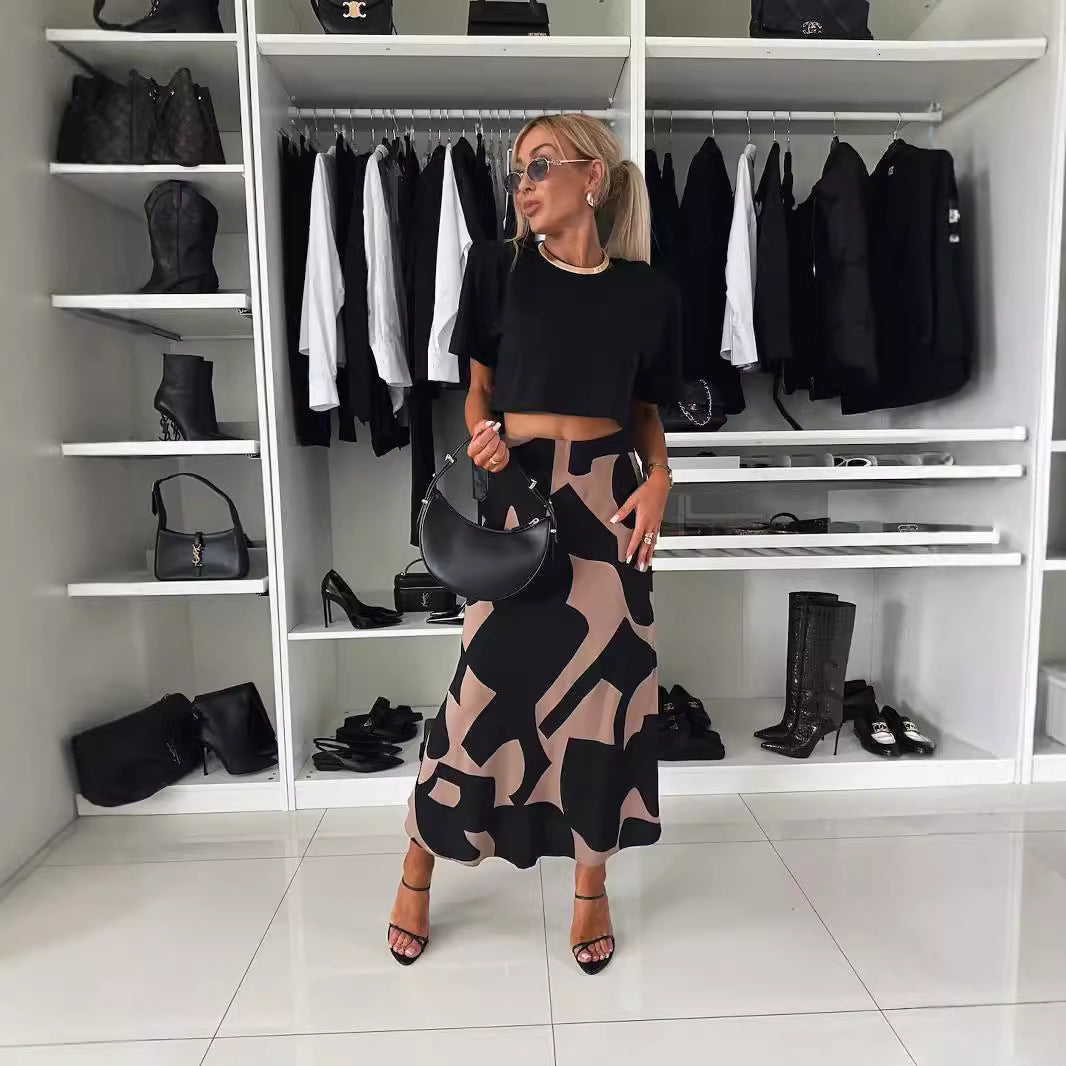 Autumn High Waist Satin Printed Wear For Skirt