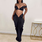 Women's Pleated Sleeveless Top and Skirt Two-Piece Set