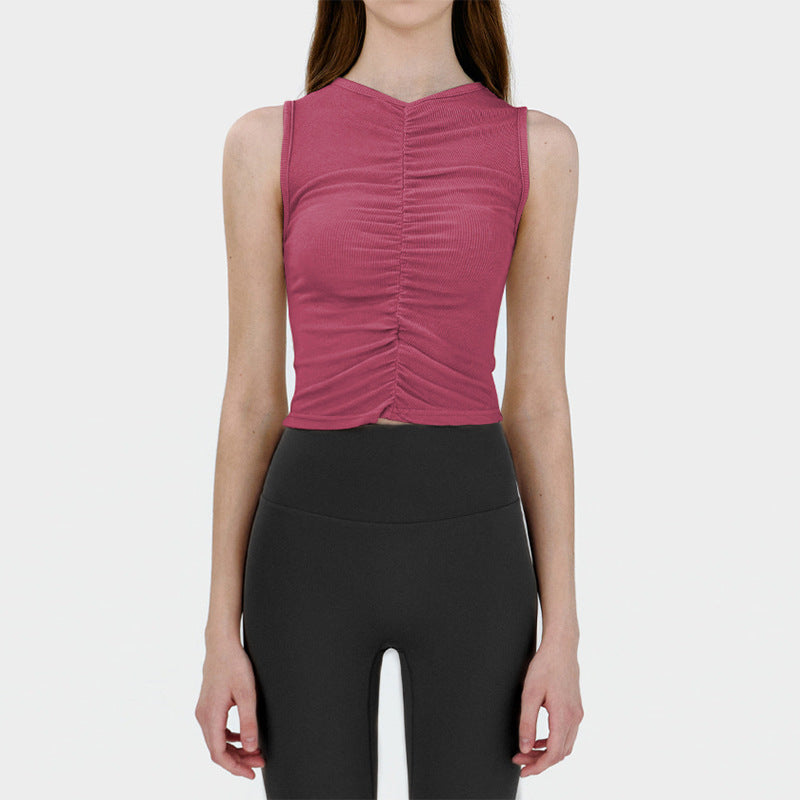 Women's 's Sleeveless Vest Pleated Design Pilates Yoga Clothes Casual Top