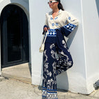 Women's Positioning Printed Loose Long Sleeves Top Wide Leg Pants Two
