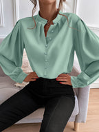 Women's Shirt Women Clothes Half Open Collar Solid Color Loose Long Sleeves Elegant