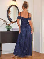 Sequin Spaghetti-Strap Split A-Line Mini Dress