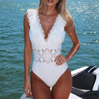 Women's White Ruffle One-Piece Swimsuit