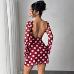 Polka Dot Backless Mesh Mini Dress