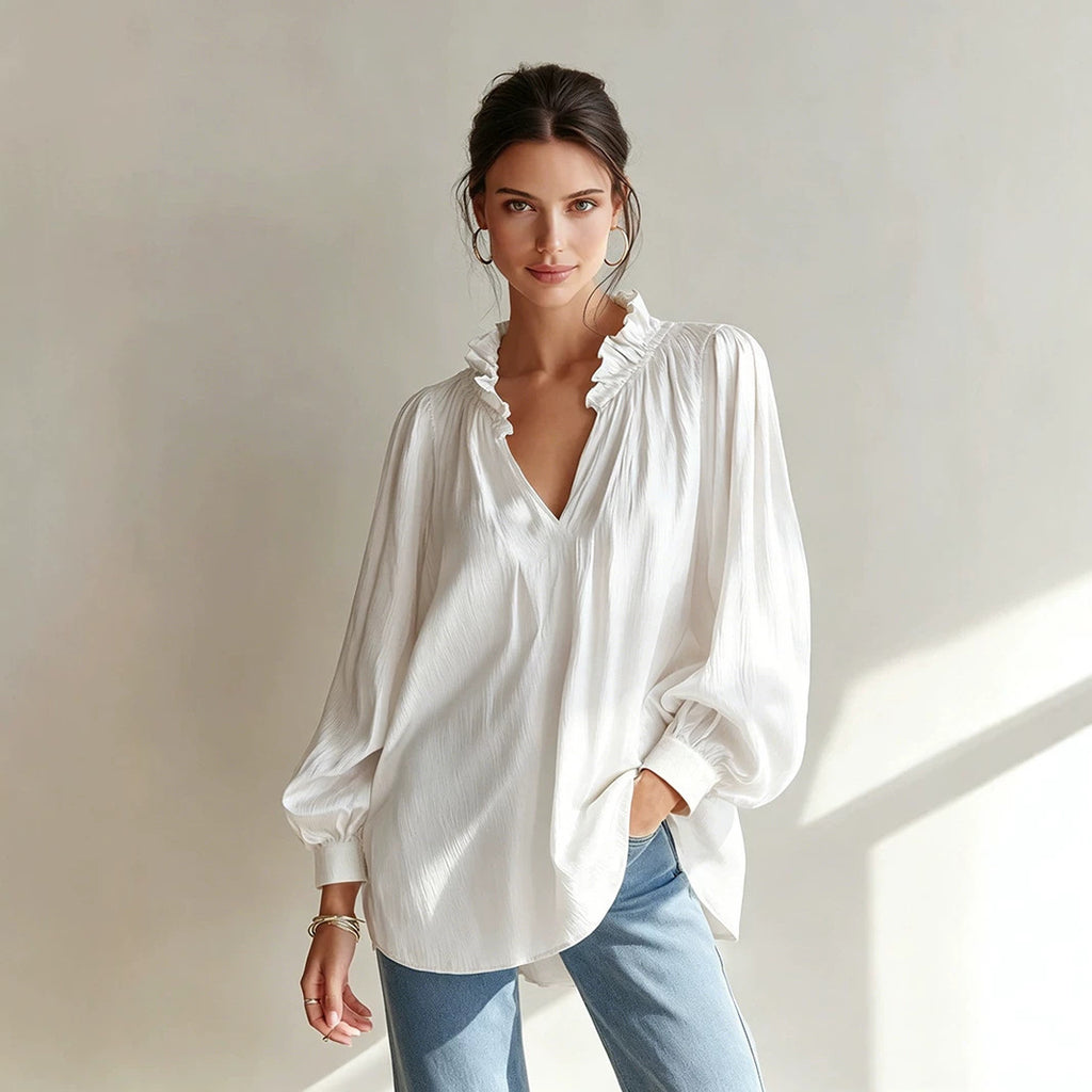Women's V-Neck Ruffle Blouse
