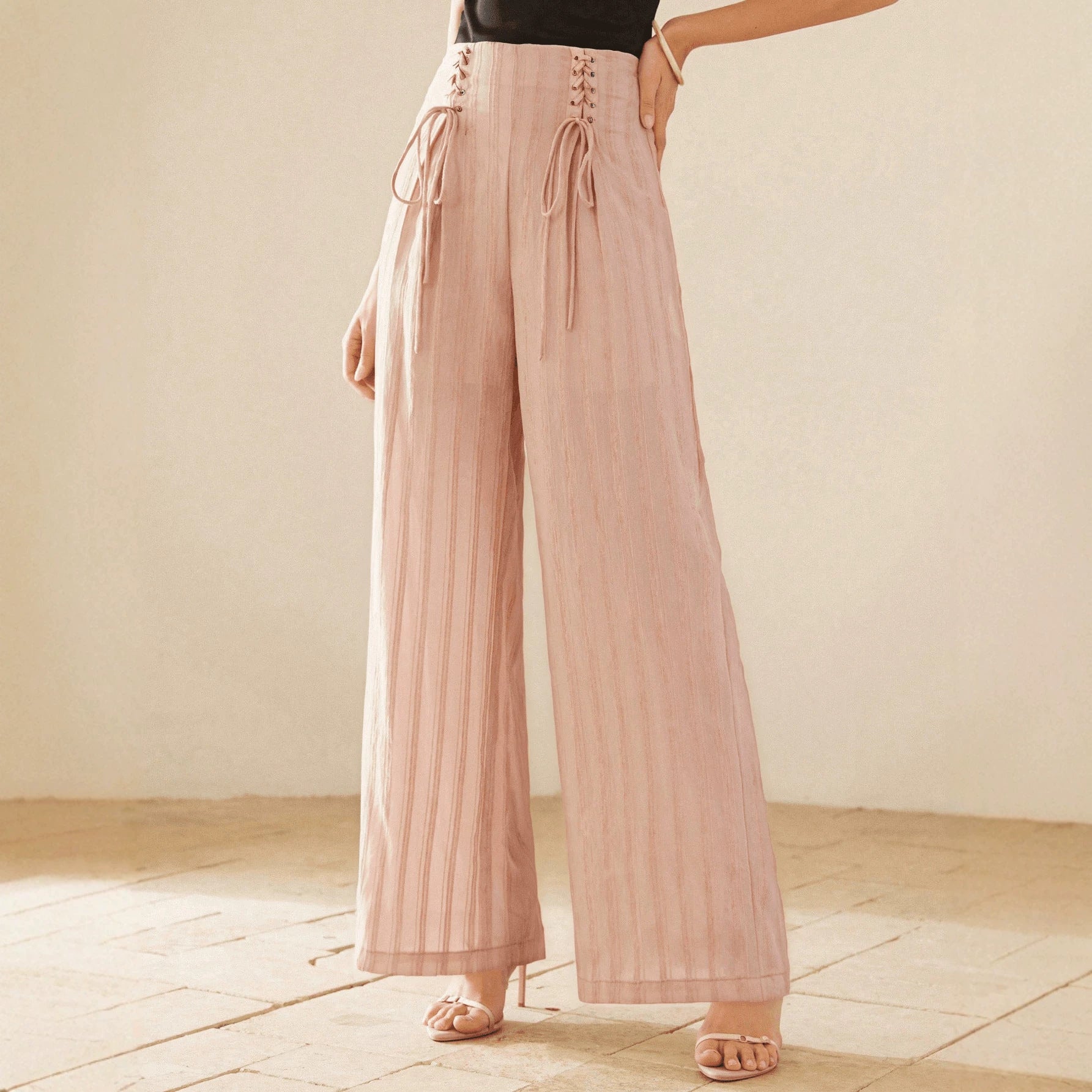 Slim Fit Pink Office Small French Wide Leg Pants A line Gentle Loose Design Slimming Stripes Casual Pants