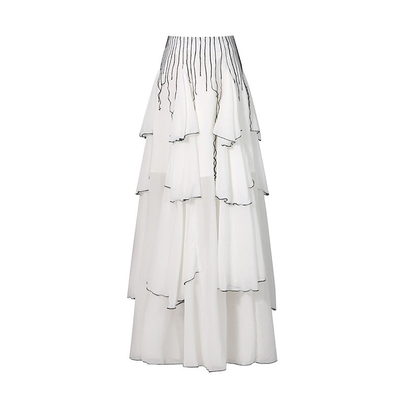 French Intellectual Color Matching Mesh Spring Skirt