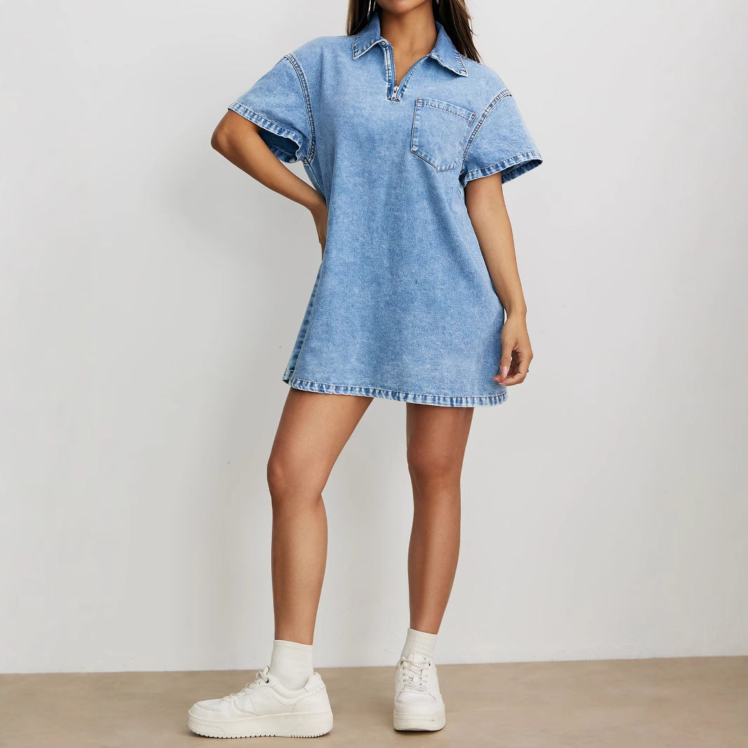 Polo Collar Loose Denim Dress