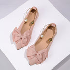 Metal Buckle Shallow Mouth Pumps Women Autumn Cloth Bow Pearl Four Seasons Work Shoes