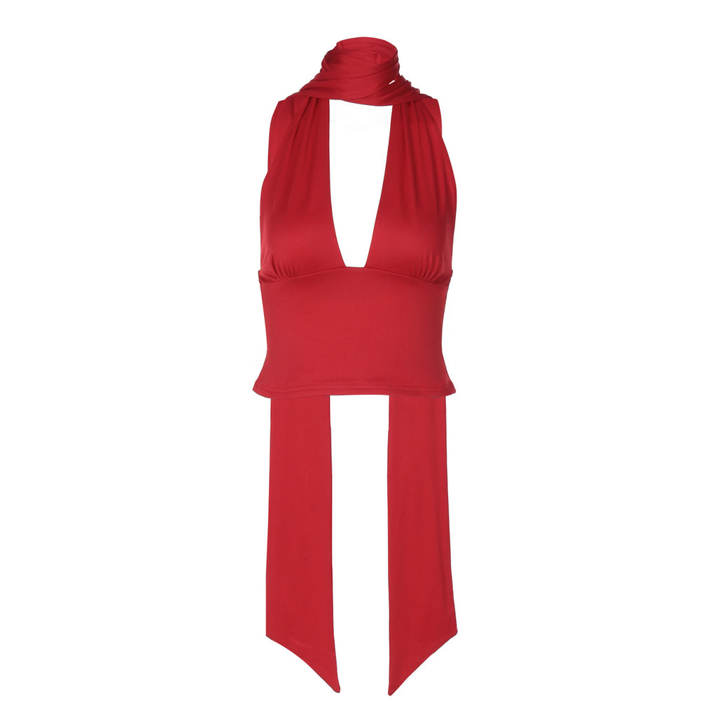 Women’s Scarf Strap Backless Halter Top
