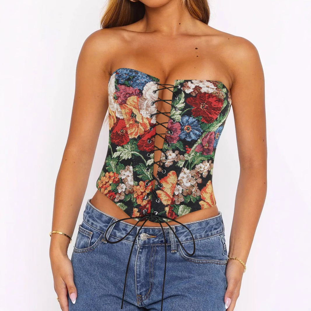 Women's Tube Top Strap Vest Irregular Asymmetric Short Cropped Outfit