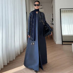 British Retro Motorcycle Embroidered Coat Midi Robe Trench Coat