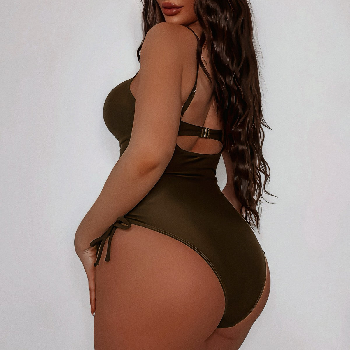 Brown Cutout One-piece Swimwear
