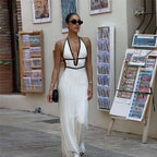 Women's White Halter Backless Knit Midi Dress