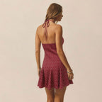 Women's Wine-Red Polka-Dot Mini Dress