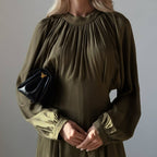 Dress Loose Pleated Long Sleeve round Neck