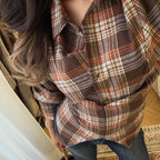 Plaid Waist Tight Design Shirt Casual All Matching Turn down
