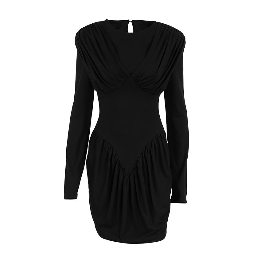 Black Slim-Fit Waist Dress
