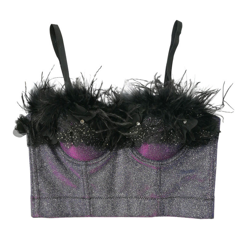 's Camisole Independent Stand Feather Wrapped Chest Colorful