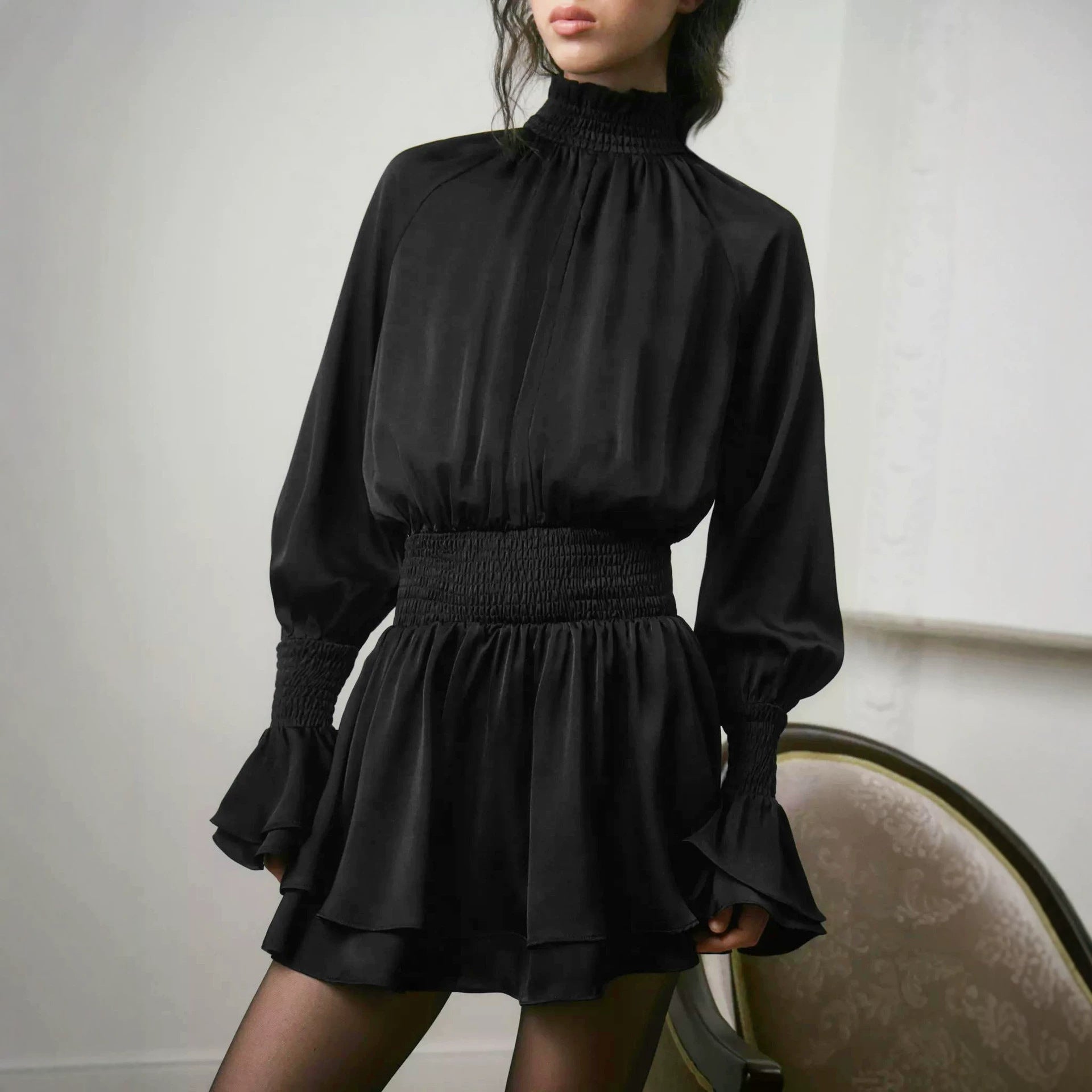 Women's Satin Long Sleeve Dress