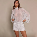 Women's Polka Dot Sheer Top & Shorts Set
