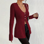 Women's French V Neck T Shirt Long Sleeves Cropped Design Bottoming
