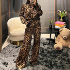 Leopard Shirt & Wide-Leg Pants Set