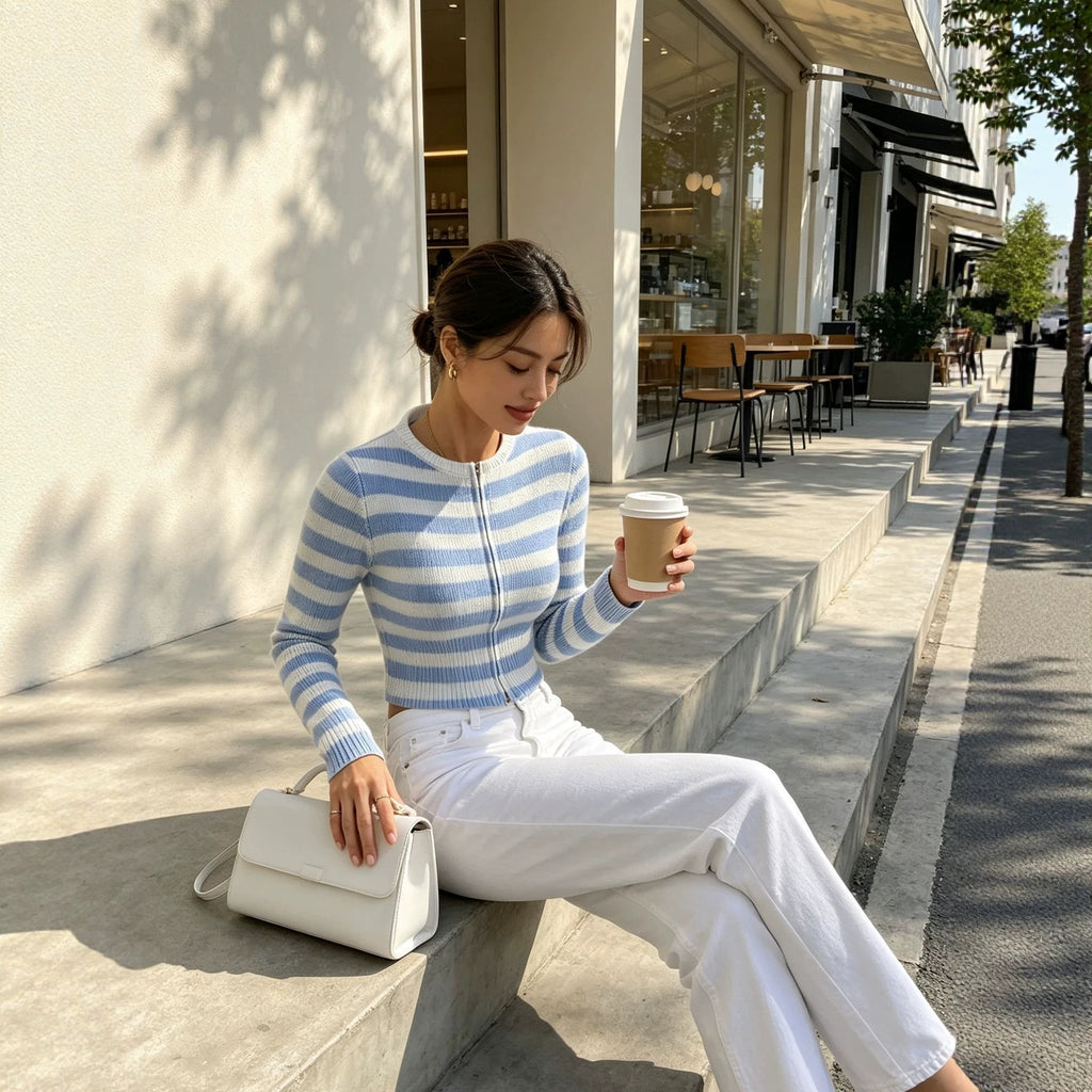 Women's Striped Zip-Up Cardigan