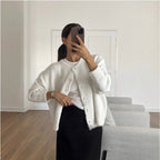 Women's White Soft Cardigan Retro Shell Button Gray Wool Coat