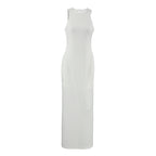 White Round-Neck Split Dress