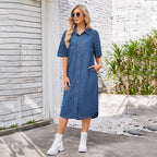 Washed Denim Short-Sleeve Dress