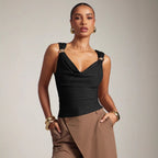 Metal Buckle Pleated Sleeveless Vest Top