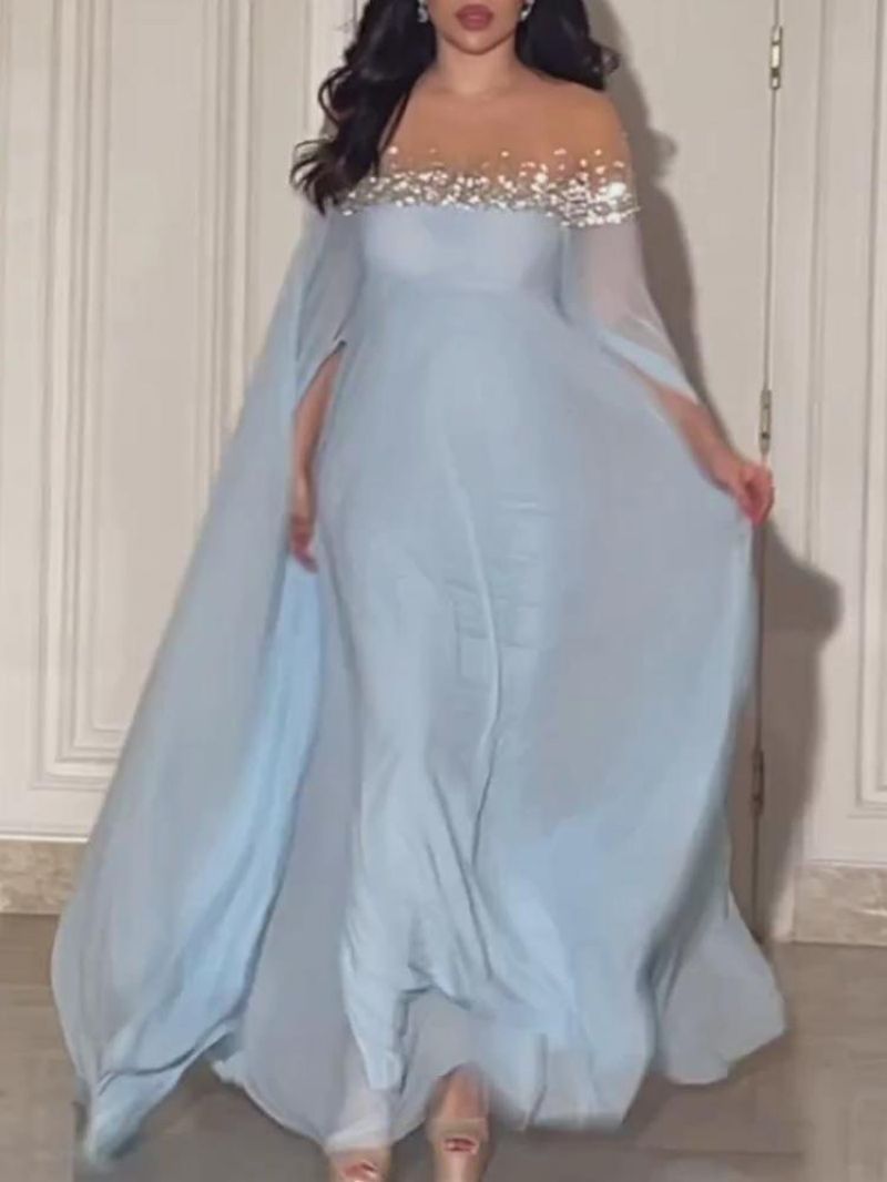 Women's Rhinestone Chiffon Long Sleeve Cutout Maxi Dress