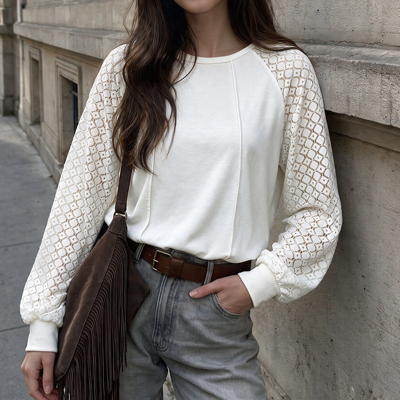 Women's Lace Stitching Long Sleeve Sweater