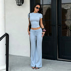 Casual WL Pants Two Piece Set Slim round Neck Top