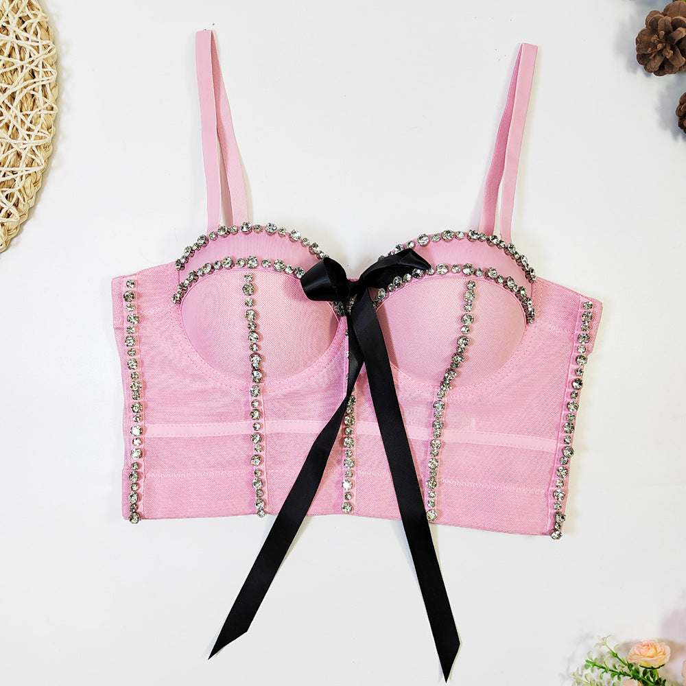 's Bowknot Diamond-Embedded Body Shaping Tube Top French Design