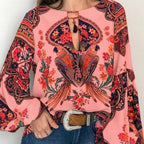 Women's Spring Summer Women Clothing Special Women Clothing Digital Printed Round Neck Lantern Sleeve Shirt