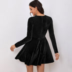 Women's Women's Round Neck Long Sleeve Velvet Dress Elegant A Line
