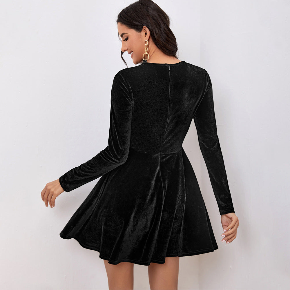 Women's Women's Round Neck Long Sleeve Velvet Dress Elegant A Line