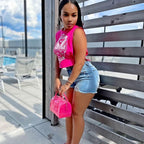 Women's Graphic Print Sleeveless Crop Top