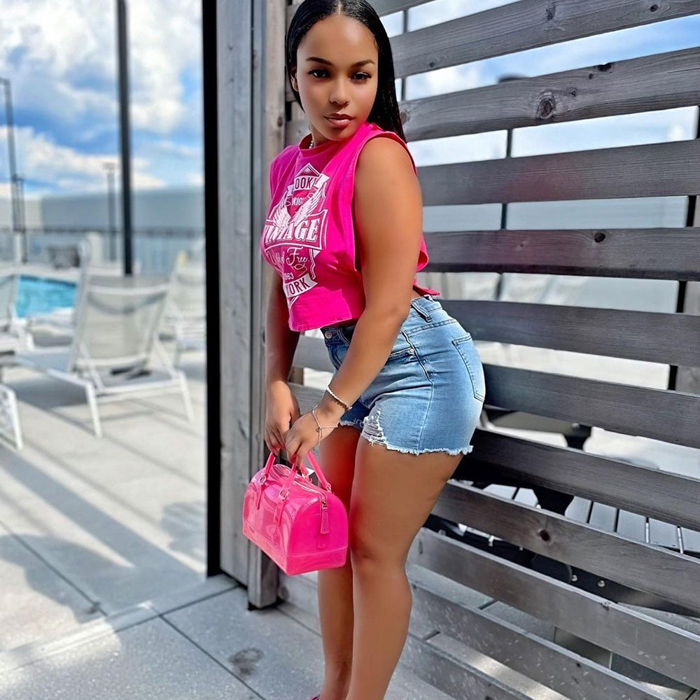 Women's Graphic Print Sleeveless Crop Top
