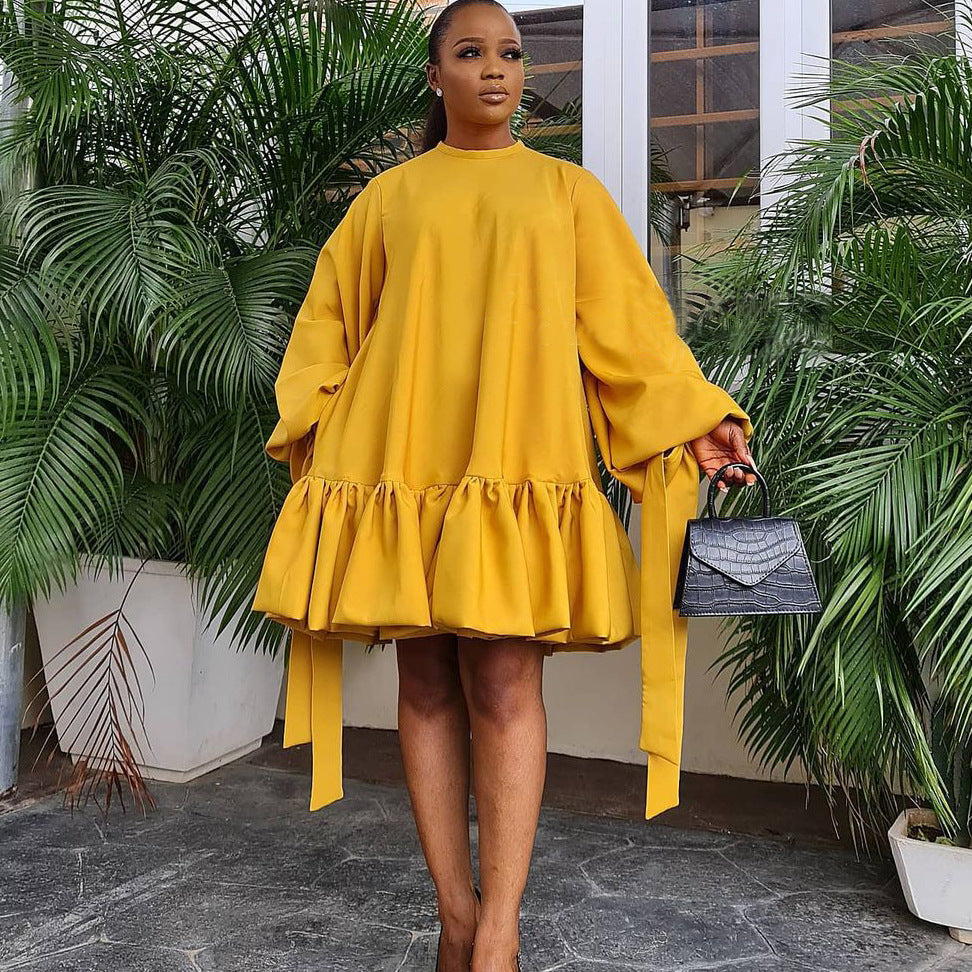 Women's Loose Puff-Sleeve Long-Sleeve Dress