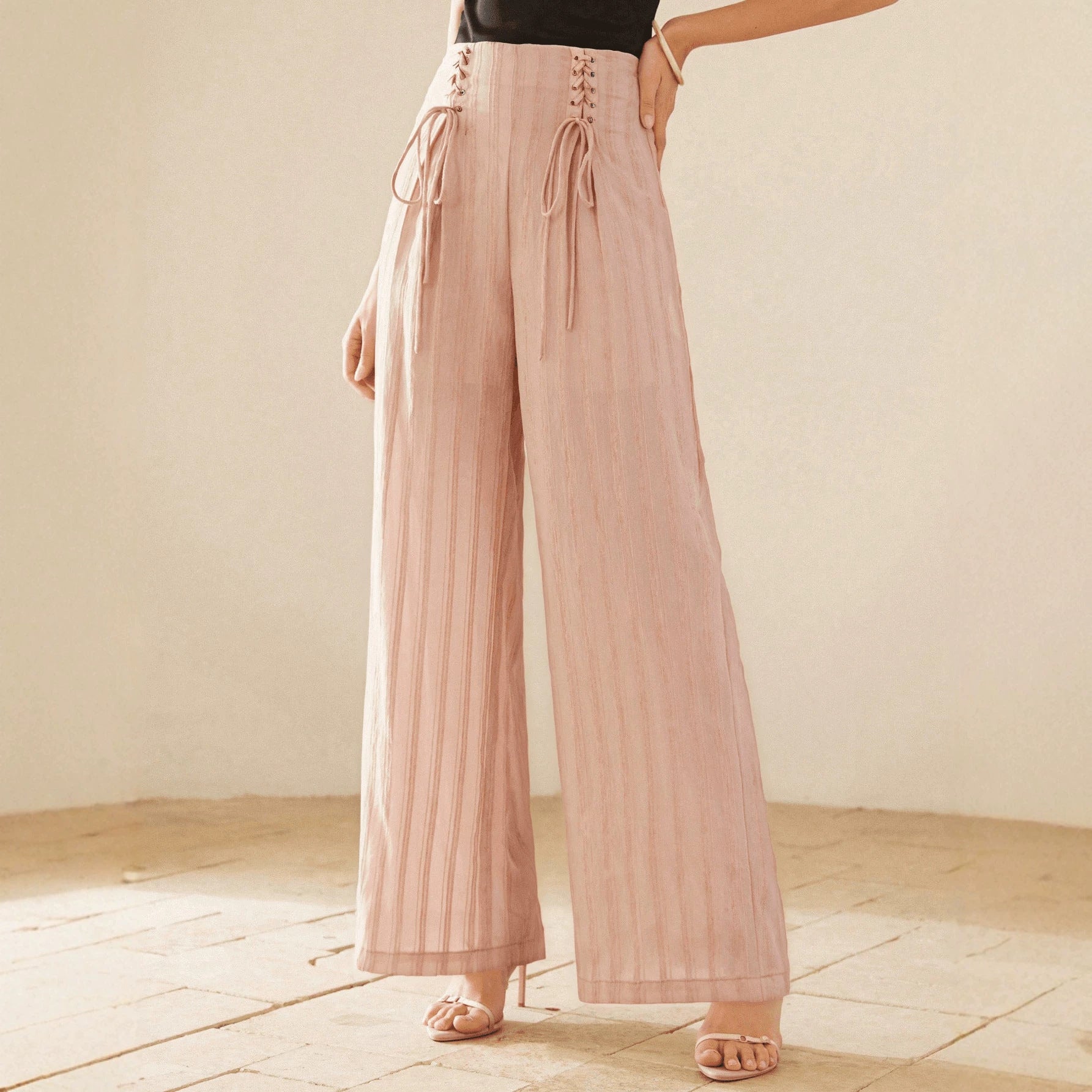 Slim Fit Pink Office Small French Wide Leg Pants A line Gentle Loose Design Slimming Stripes Casual Pants