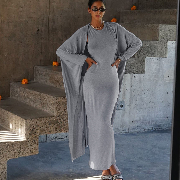 Vest Dress & Long Cardigan Set