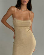 Spaghetti-Strap Backless Lace-Up Split Knit Bodycon Midi Dress